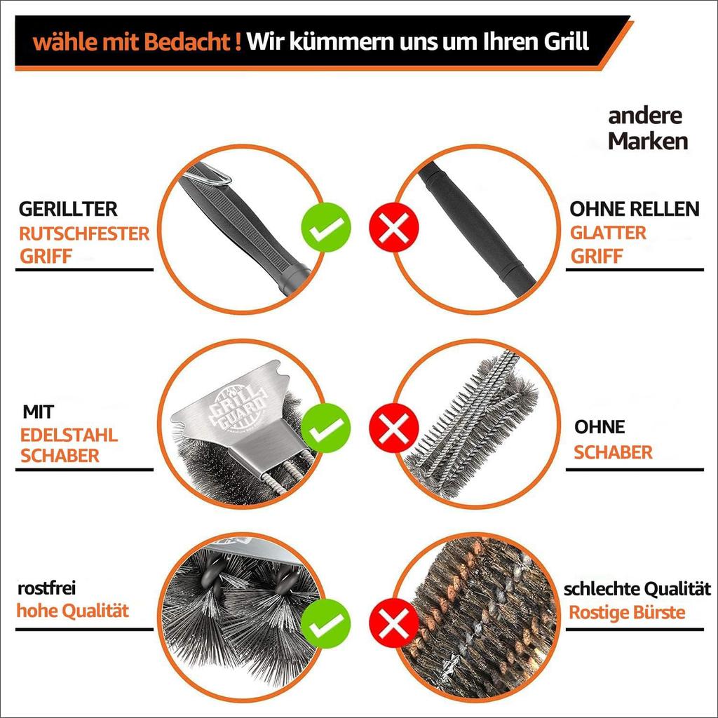 BBQ Grill Cleaning Brush&Scraper – Barbecue Wire Brush for Grill– 18'' Stainless Grill Grate Cleaner - Safe Grill Accessories&Tools for Charcoal