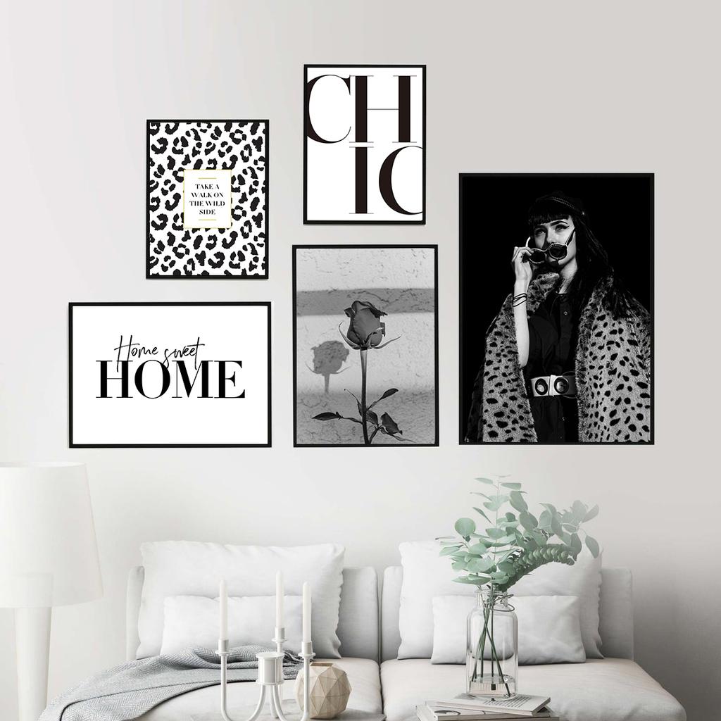 Fashion Black And White Sexy Poster Flower Women Motivational Text Canvas Wall Art Prints Abstract Painting Wall Hanging Decor