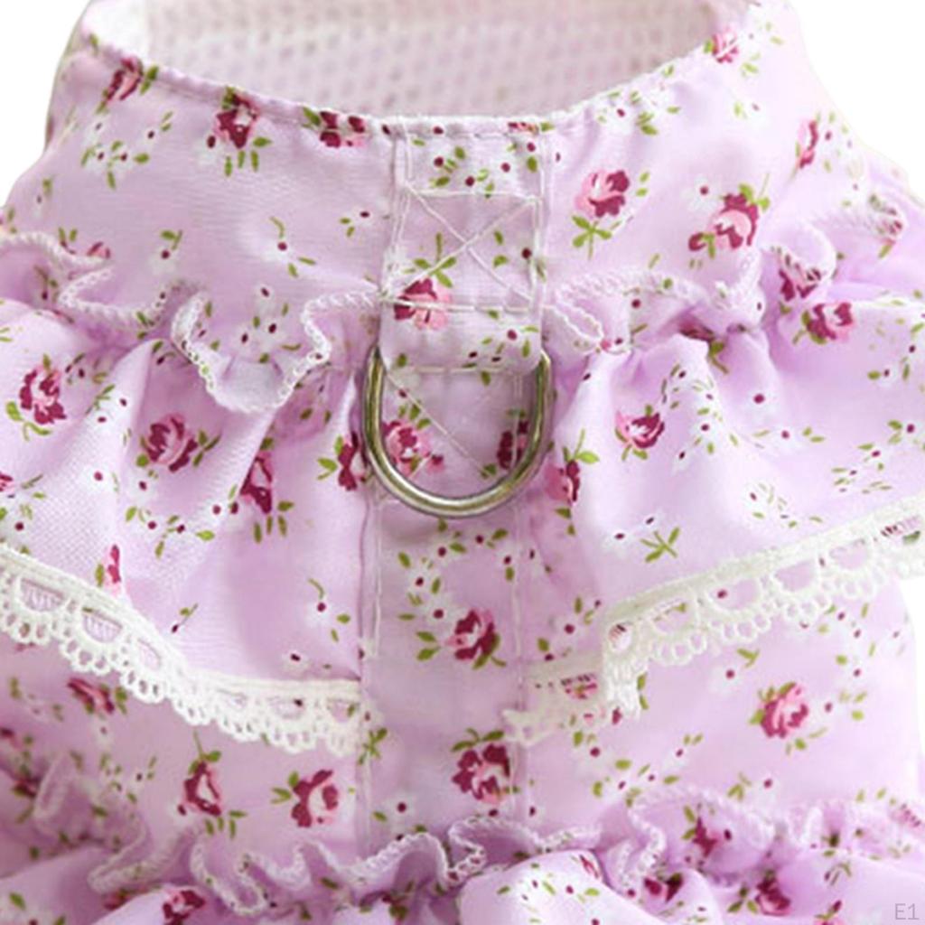 Платье-шлейка для собак с поводком для мелких домашних животных, цветочный дизайн, одежда для домашних животных