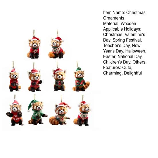 10 шт. Рождественские украшения Милый енот Деревянные подвесные украшения Украшение для рождественской елки на тему животных