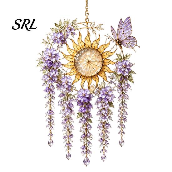 Memorable Gift for Garden Lovers Acrylic Flower & Sun/Moon Wind Chimes, Window Hanging Suncatcher Durable Chimes Living Room Balcony, Decorative