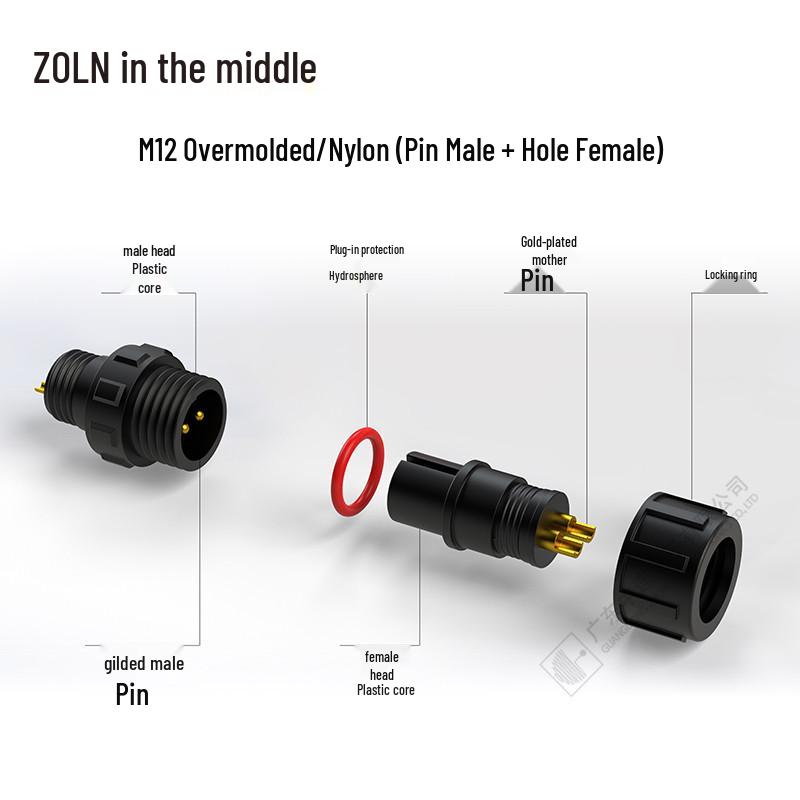 Водонепроницаемый нейлоновый сигнальный разъем Middle Lian M12 с позолоченным медным контактом для обработки жгутов