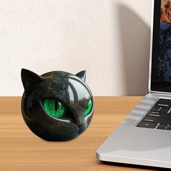 Чёрный кот Камень Голова кота Скульптура Мраморная текстура Целебные камни