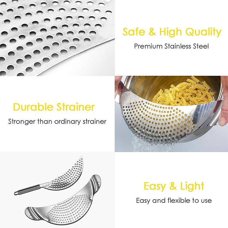 2 Pieces Pot Strainer with Handle Stainless Steel Colander Pasta Drainer Pan Pot Strainer with Recessed Hand Grips Fits up to 9"