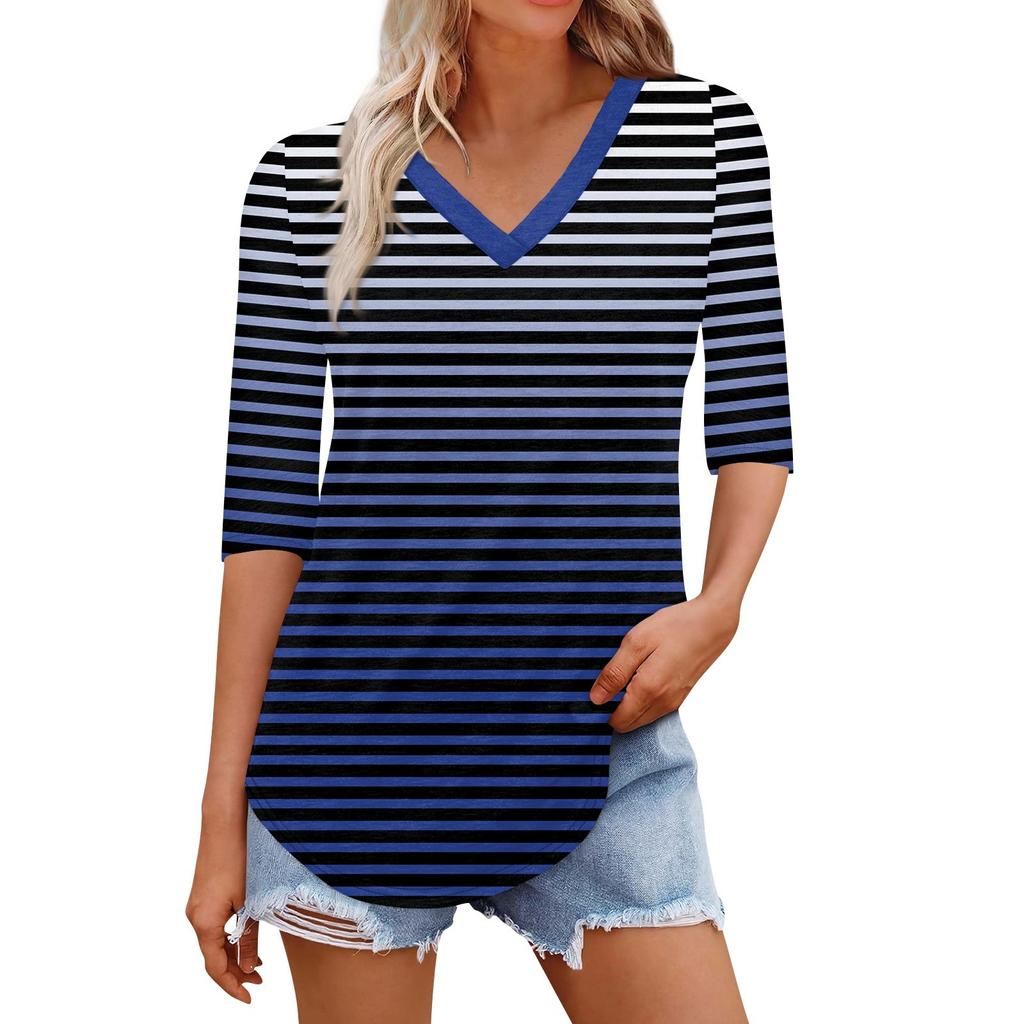 Рубашки для женщин Модные футболки с V-образным вырезом Повседневные блузки с принтом Топы с коротким рукавом для женщин