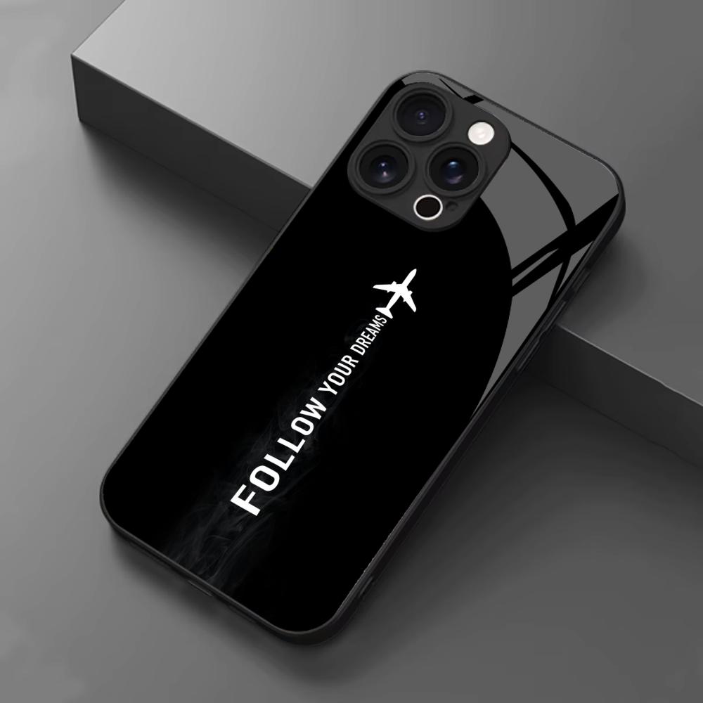 Minimalist Black Airplane Glass phone case mobile phones for iphone 17 pro max cover for iPhone 17 16 15 14 13 12 11pm Pro Plus