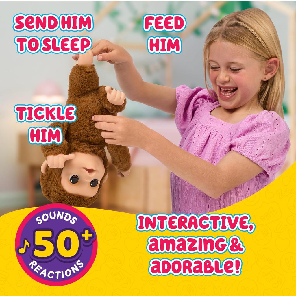 Little Live Pets Моя Малышка Обезьянка Манго Звуки и Реакции Плюшевый Интерактивный Набор Игрушек Обезьянки с Интерактивным Питомцем для Возраста 50+ Аксессуары, 4+