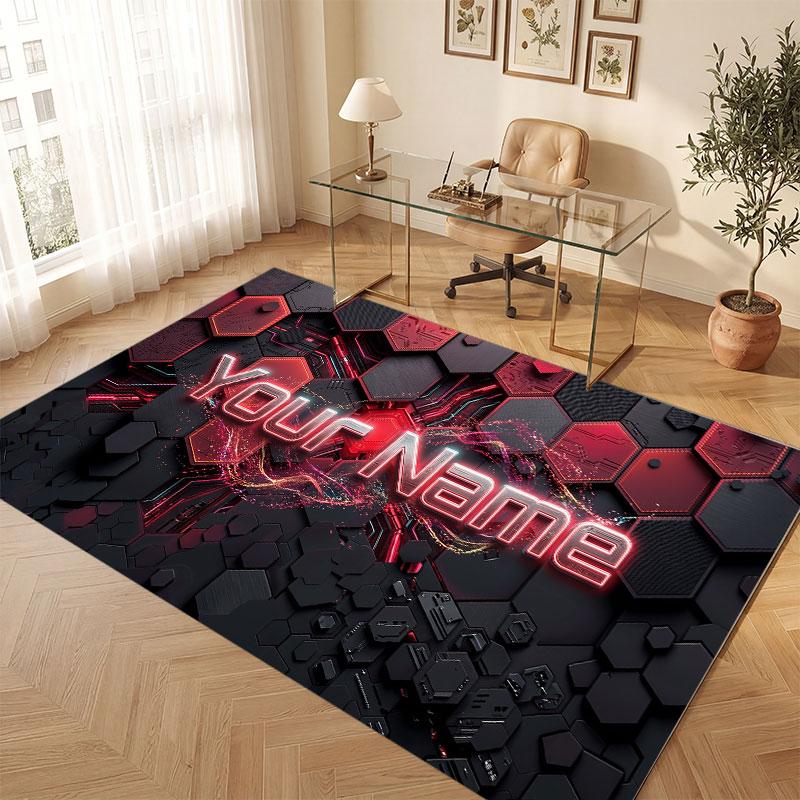 Abstract Geometric Theme Crystal Velvet Floor Rug Personalized Custom Name Text Warm Carpet Home Decoration