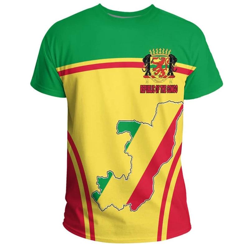 Democratic Republic Of The Congo Flag T-shirt 3d Print Congo National Emblem T Shirt For Men Clothes Street Sports Short Sleeves