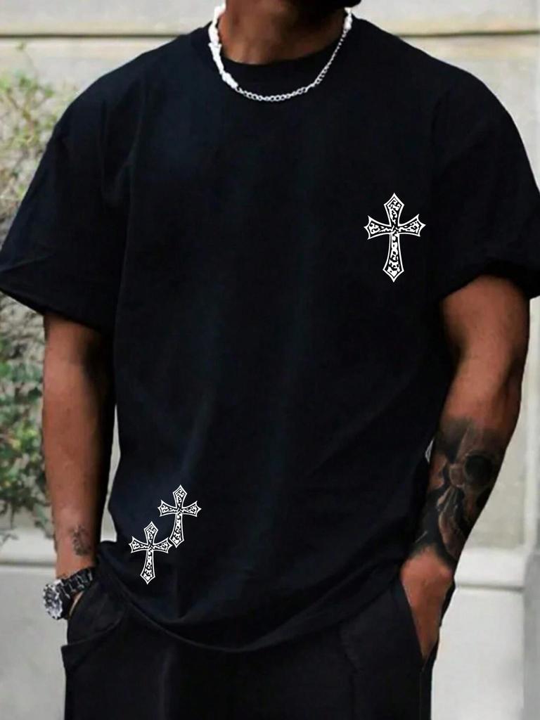 Футболка с принтом Black Diamond Cross, летняя готическая футболка Harajuku с короткими рукавами, футболка в стиле аниме-хип-хоп, мужская футболка большого размера