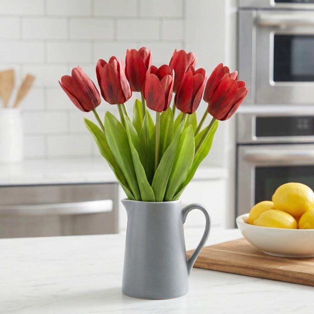 Real Touch Artificial Tulip Flowers Realistic Handmade Simulation Big Tulip 5-Heads 52 cm Faux Tulip Branch Dining Table