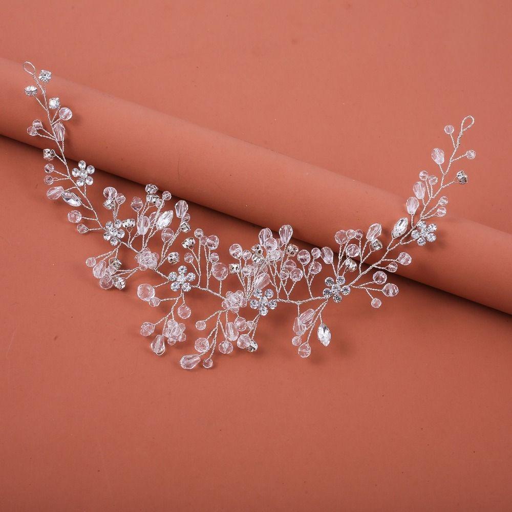Handmade Pearl Crystal Hairband Silver Color Pearl Rhinestone Wedding Hair Accessories  Women