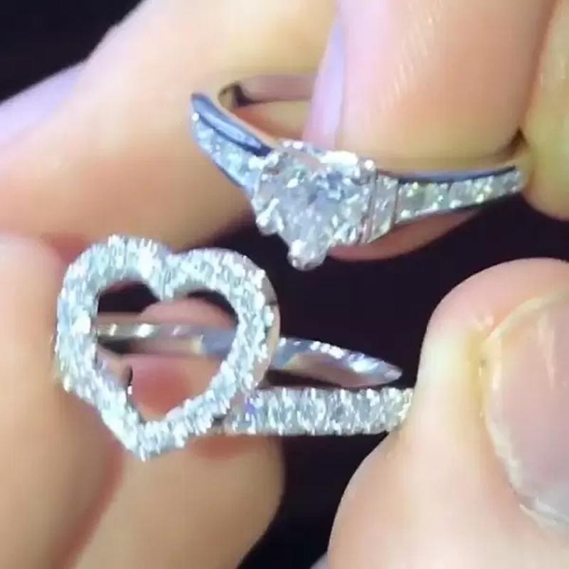 Новые 2 шт. парные кольца в форме сердца для женщин, романтическое свадебное обручальное кольцо, модный комплект ювелирных изделий, забавный женский подарок