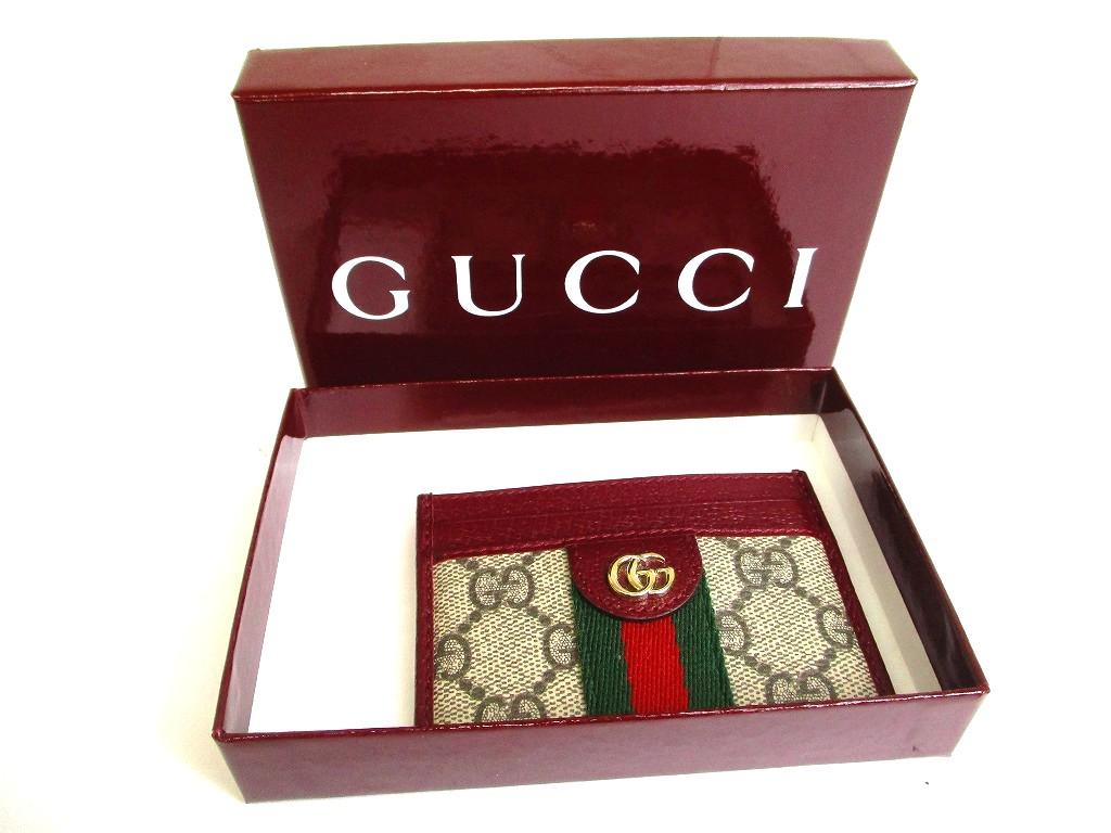 Authentic GUCCI Ophidia Bordeaux Leather Business Card Case #b153 Open box