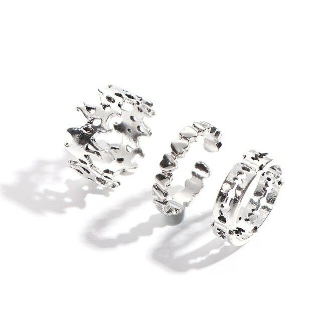 Корейский ретро полые кольца с пламенем огня набор для мужчин и женщин геометрическое сердце любовь открытый палец кольцо регулируемые простые ювелирные изделия подарки