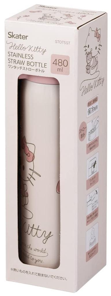 Skater Бутылка-кружка с соломенной крышкой 480 мл, бутылка для воды из нержавеющей стали для холодного хранения Hello Kitty Line Design Sanrio One Touch Open STOT5ST-A