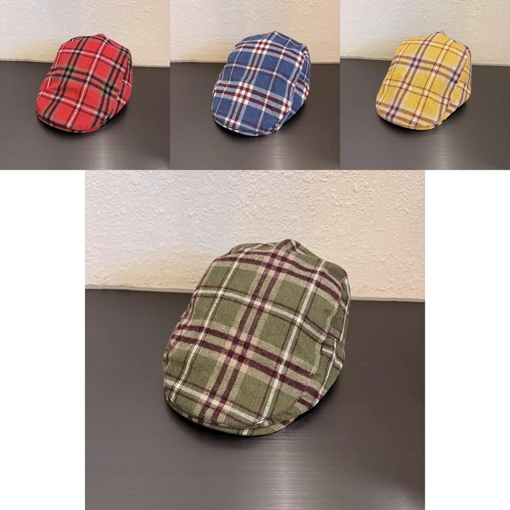 Винтажный японский берет в клетку для женщин с коротким козырьком, повседневный модный аксессуар