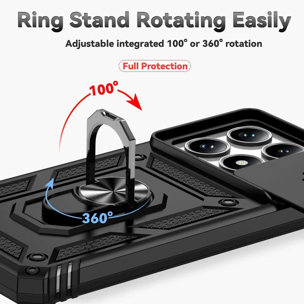 For Xiaomi Redmi Note 14 Pro 4G 5G Case Car Magnetic Ring Stand Slide Camera Lens Armor Shockproof Cover For Note 14 4G 5G Funda