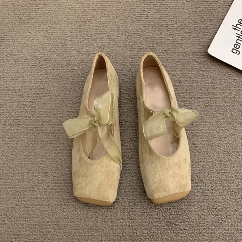 Мода Comemore Французский Ретро Стиль Балетки Одинарные Туфли Женские Квадратный Носок Мягкая Подошва Туфли Мэри Джейн Однотонные На Шнуровке Повседневные Балетки