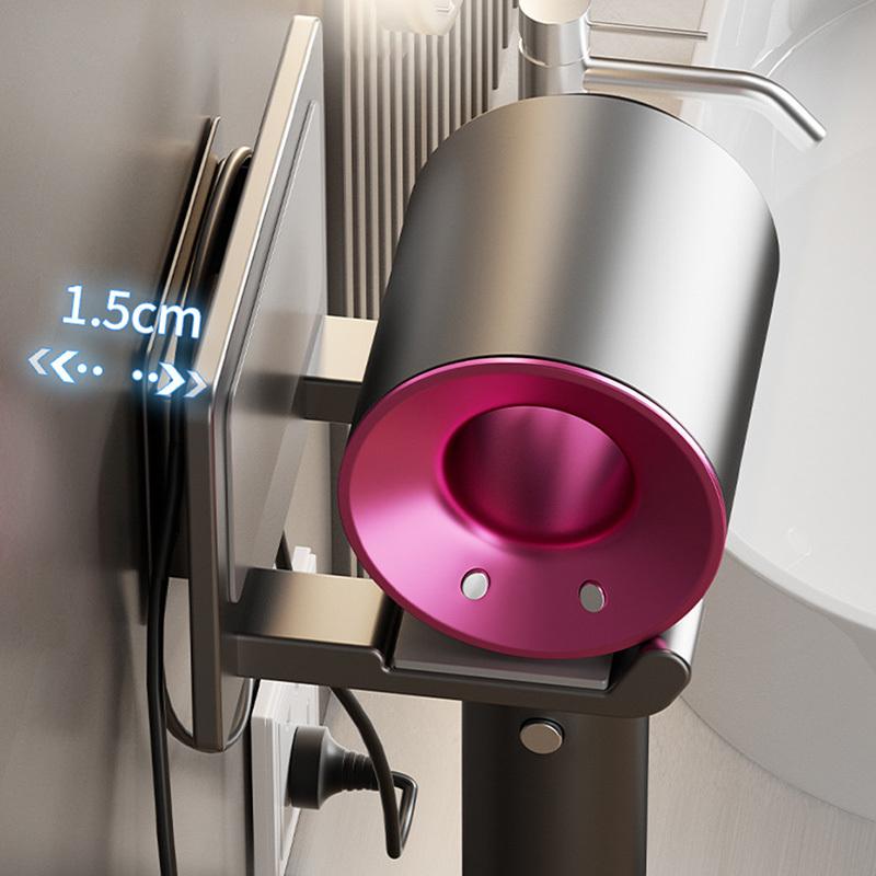 Aluminum Hair Dryer Holder Wall Mounted Self Adhesive No Drill Hairdryer Rack for Dyson Punch Free Bathroom Storage Organizer