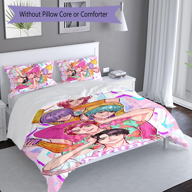 3pcs Custom Name KPOP Demon Hunters SAJA BOYS Set,Includes 1 Duvet Cover and 2 Pillowcases,All-season Bedroom Decor