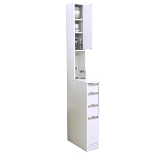 [Made in Japan] Eco-Friendly Kitchen Storage Cabinet with Splash-Resistant Drawers, 4 Drawers, White, 15cm Wide, 55cm Deep, 180cm High