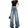 Модные Удобные Рваные Джинсы Женские Большого Размера Фигура Груша Свободные Узкие Прямые Широкие Брюки Джинсы для Женщин Длинные Джинсовые Брюки