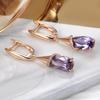 1 Pair Gold Color Long Drop Earrings for Women Elegant Purple Zircon Water Drop Dangle Earrings Fine Jewelry Crystal Gift