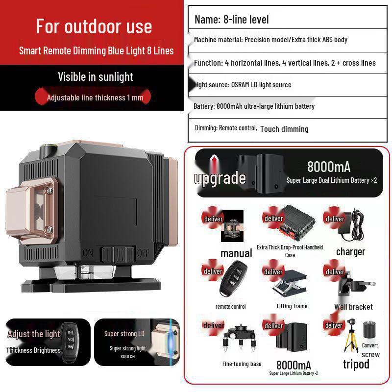 High Precision 16-Line Green & Blue Light Laser Level with Infrared Wall Sticker