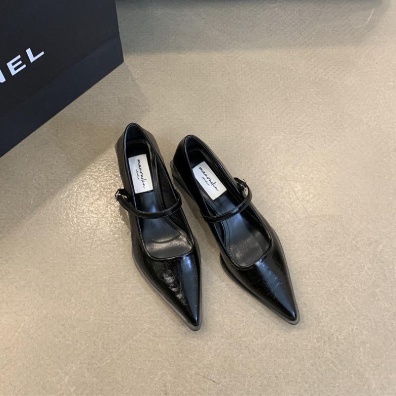 Туфли Мэри Джейн в стиле ретро на толстом каблуке, весенние и осенние, модные, с неглубоким острым носком, женские, удобные, офисные туфли-лодочки