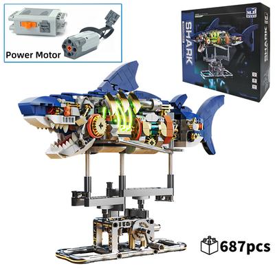 Креативный STEM Образовательный Механический Акула Морское Животное Электрическая Игрушка Строительные Блоки Набор Моделей MOC Стиль Собираемые Кубики для Ребенка