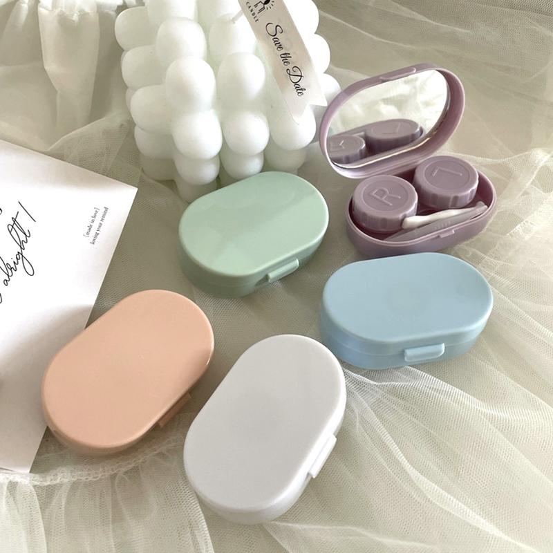 1Box Contact Lenses Case Simple Beauty Pupil Storage Box Women Travel Cosmetic Lens Container W/Suction Rod Tweezers Mirror