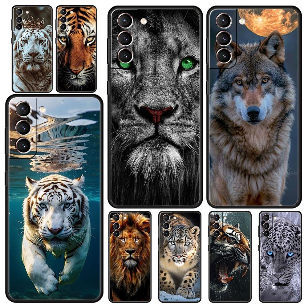 Мягкий ТПУ чехол для телефона Samsung Galaxy S25 S24 S23 S22 S21 Ultra S20 FE 5G S10 S10E Plus Тигр Волк Лев Животное Черная крышка
