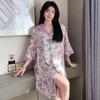 Wind Pajamas Skirt Women'S Spring Summer Tulip Print Short-Sleeved Nightdress Casual Loungewear