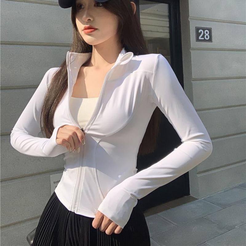 Spring Summer Slim Fit Crop Tops Women Sports Fitness Long Sleeve Coat Woman Streetwear Zipper Up T-Shirt