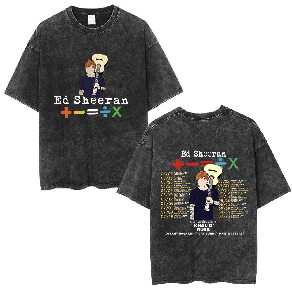 Ed Sheeran Mathematics Tour Concert Vintage Washed T shirts Men Women Fashion Harajuku T-shirts 100% Cotton Casual Loose T-shirt