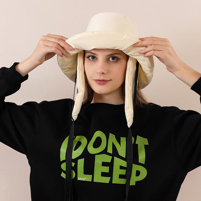 Winter thermal hat girl temperament outdoor solid color basin hat warm plain face covering bucket hat bucket hat ear protection