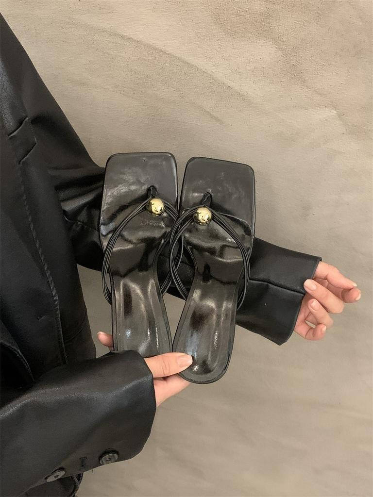 High-heeled flip-flops fairy shoes stiletto with skirt mezzanine-toed silver sandals