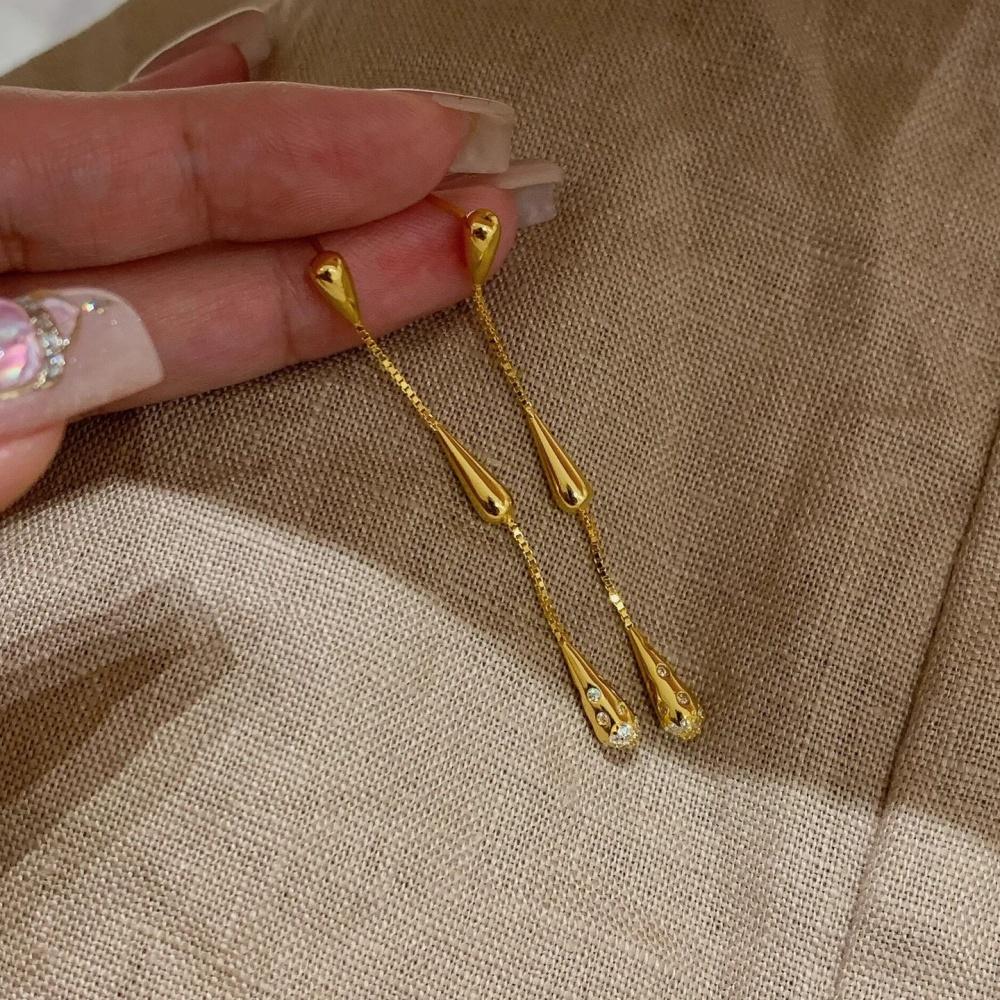 18K Stainless Steel Gold Plated Water Drop Tassel Zircon Earrings Fashion Exquisite Waterproof Earrings Jewelry Gift for Women