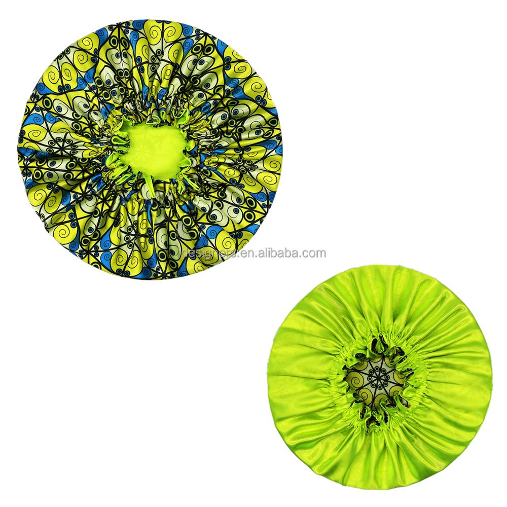 Hot Sale Reversible Double Layer Silk Print Shower Cap Popular Sleep Cap Designer Elastic Satin Hair Bonnet for Women