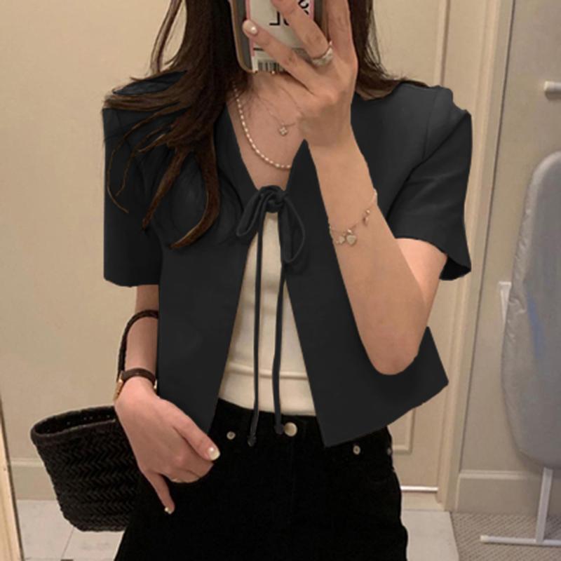 ZANZEA Женская повседневная блузка-кардиган с V-образным вырезом и коротким рукавом на шнуровке