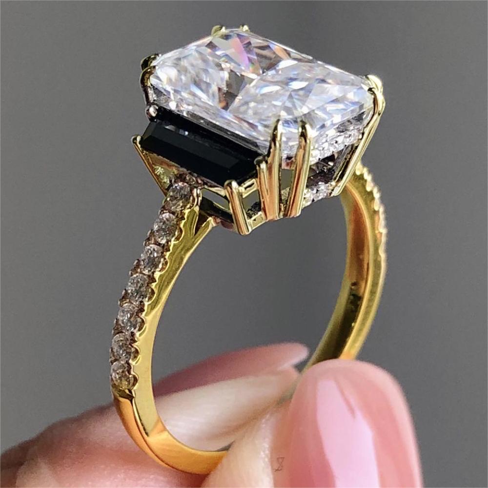 Luxury New Fashionable Gold Inlaid Zircon Ring Creative Square Diamond Women's Jewelry Simple Engagement