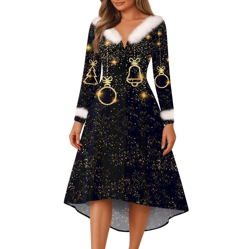 Рождественские платья с принтом для женщин, винтажное рождественское платье миди, повседневные платья, коктейльное платье, вечерние праздничные платья