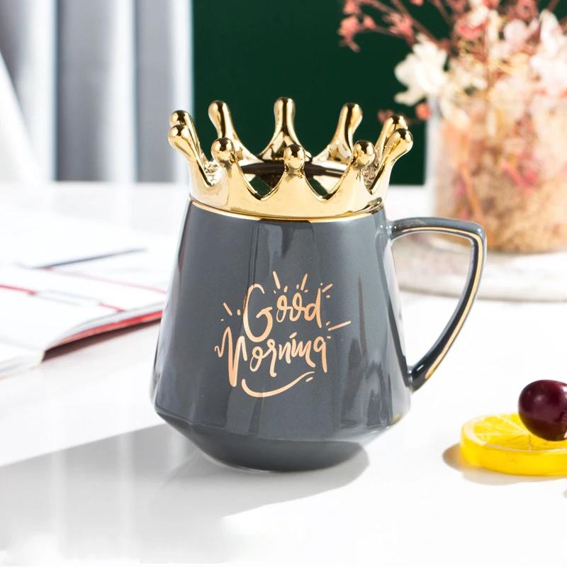 Керамическая чашка с короной Европейская керамическая кружка с крышкой Оригинальные кружки Кофейные чашки Кружка для чая Посуда для напитков Новогодние кружки Красивые пивные