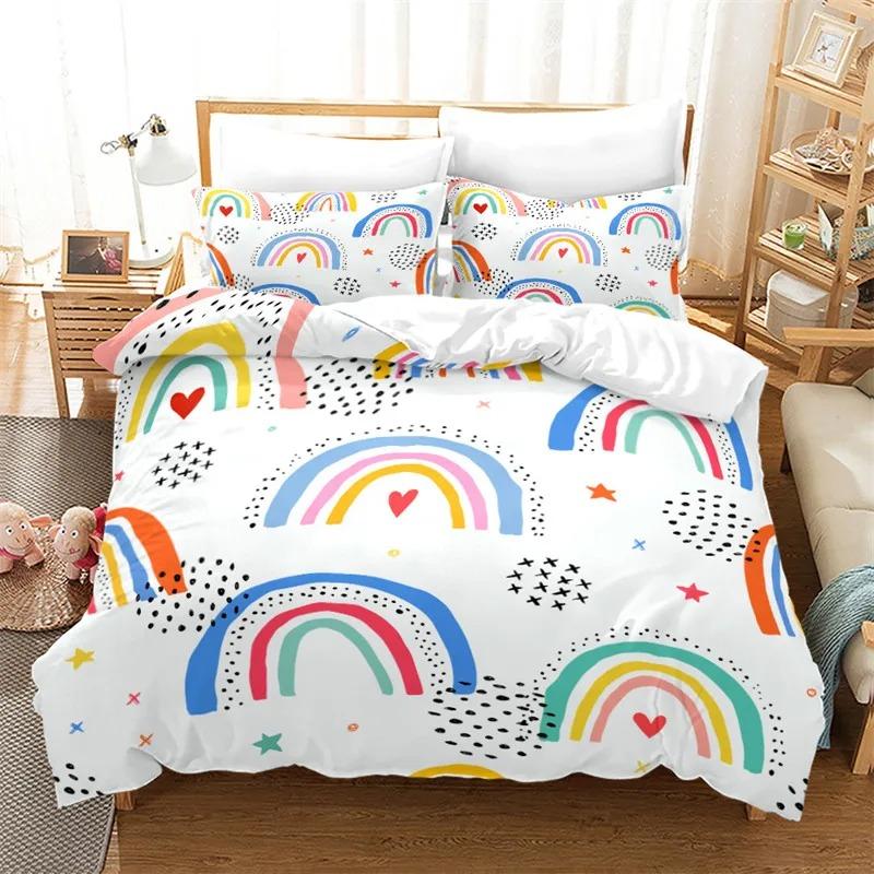 Rainbow Duvet Cover Twin Queen Kawaii Clouds Star Dream Castle Print Comforter Cover Microfiber Cartoon Bedding Set For Boy Girl
