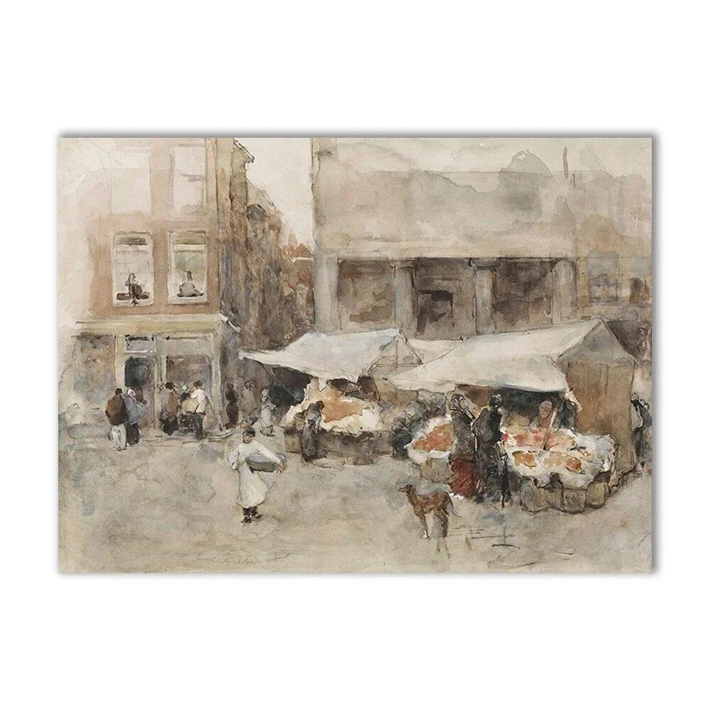 Vintage Gallery Wall Print Lake Cloud Landscape Flower Canvas Paintings Nordic Posters and Prints Living Room Home Decoration