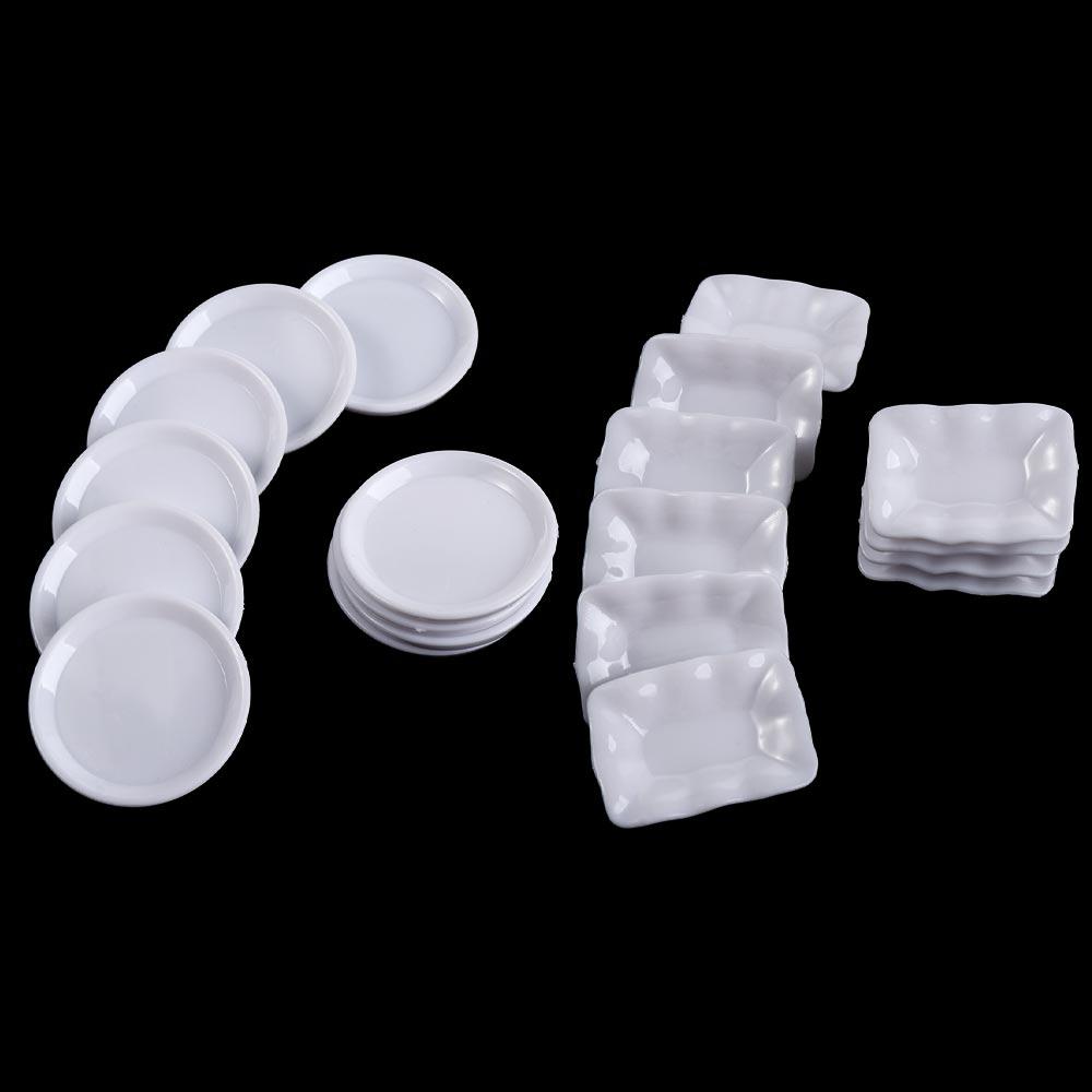10Pcs Kitchen Toys Doll House Trays Plates Doll Durable Mini Food White Dishes Tableware Miniature Doll House Accessories