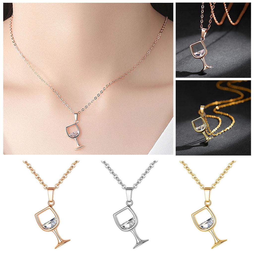 Женский бокал для вина, кулон с цирконием, длинная цепочка, ожерелье, ювелирный подарок