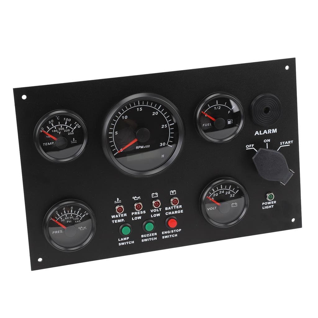 300x190mm Boat Gauge Panel 0 to 3000 RPM Water Temp Oil Level Voltage Pressure Tachometer Panel for Yachts Ships Black