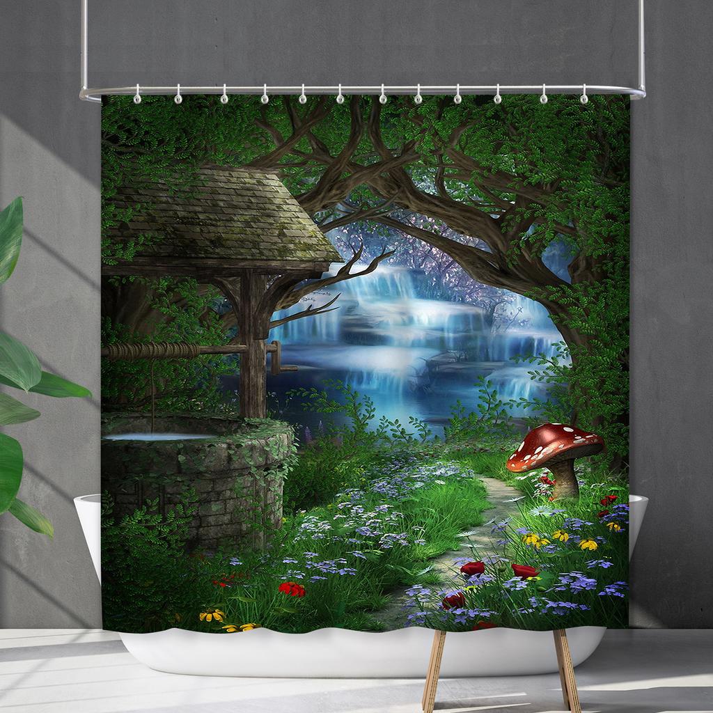 Водонепроницаемая штора для ванной, цифровая печать, растение, гриб, занавеска для душа, без пробивки, перегородка для туалета, ткань для душа